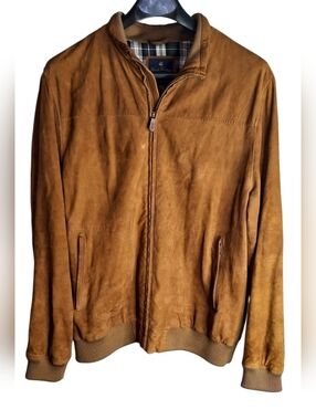 Brooks Brothers Brown Suede Leather Jacket Plaid Lined Mens Size XXL *READ
